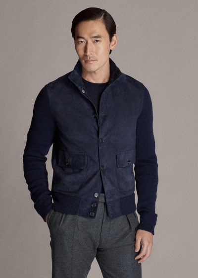 Men's Ralph Lauren Suede-Front Cashmere Cardigan | 087529NEF